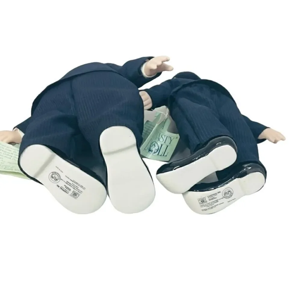 Laurel & Hardy Dolls Porcelain Heads Hands Shoes Dynasty Dolls